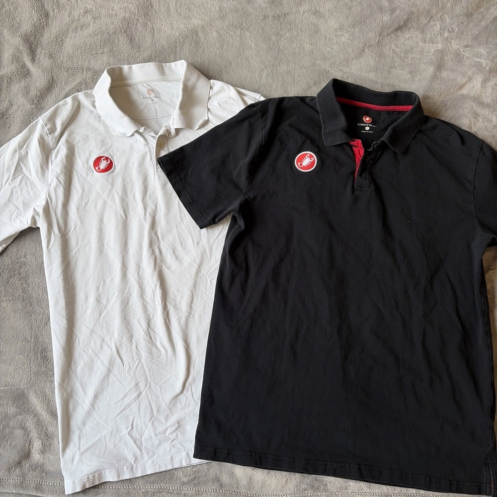 Castelli Race Day Casual Polo Shirt White Black MTB/Cycling/Bicycle Sz XL